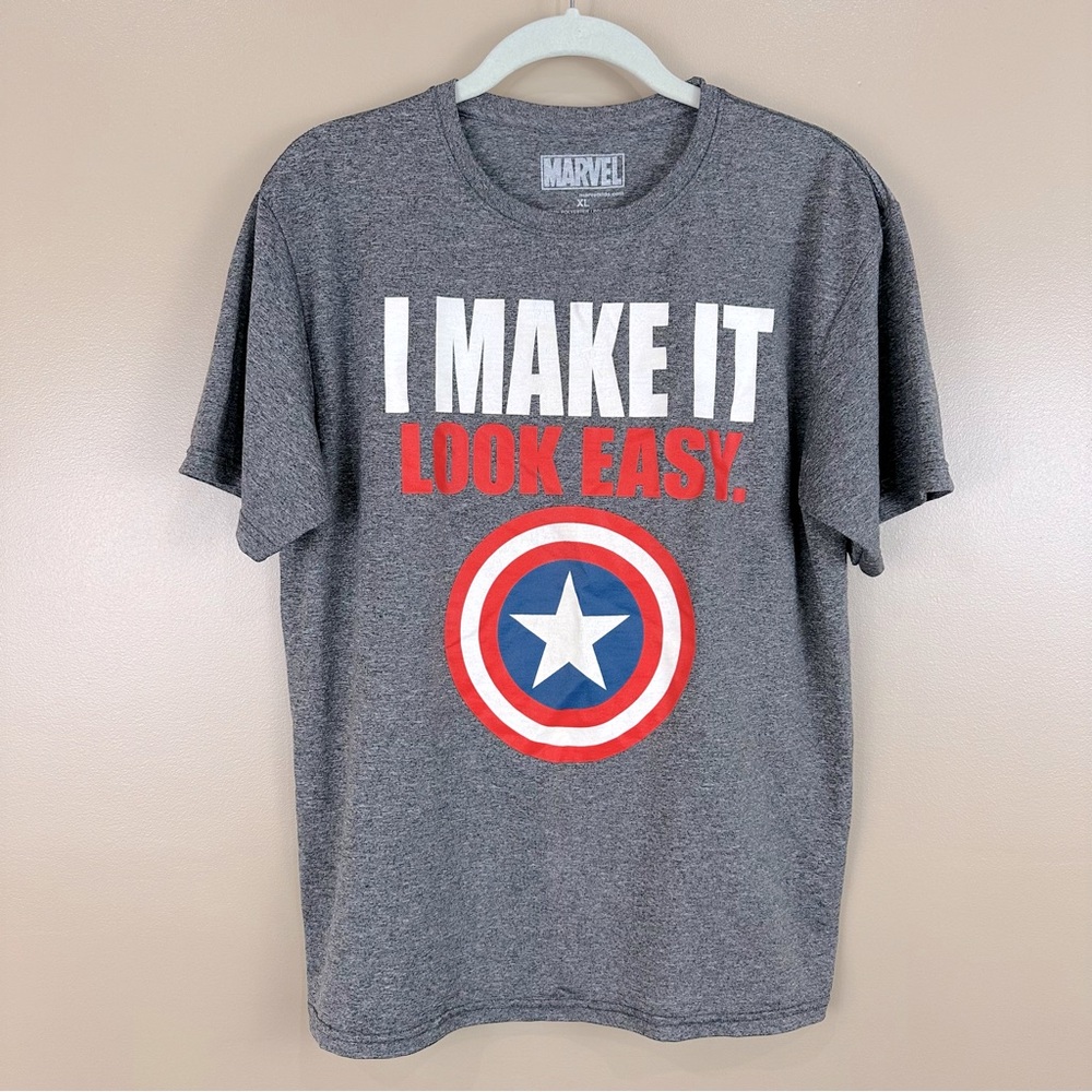 Marvel I Make It Look Easy Boys Gray Super Hero Short Sleeve Shirt XL